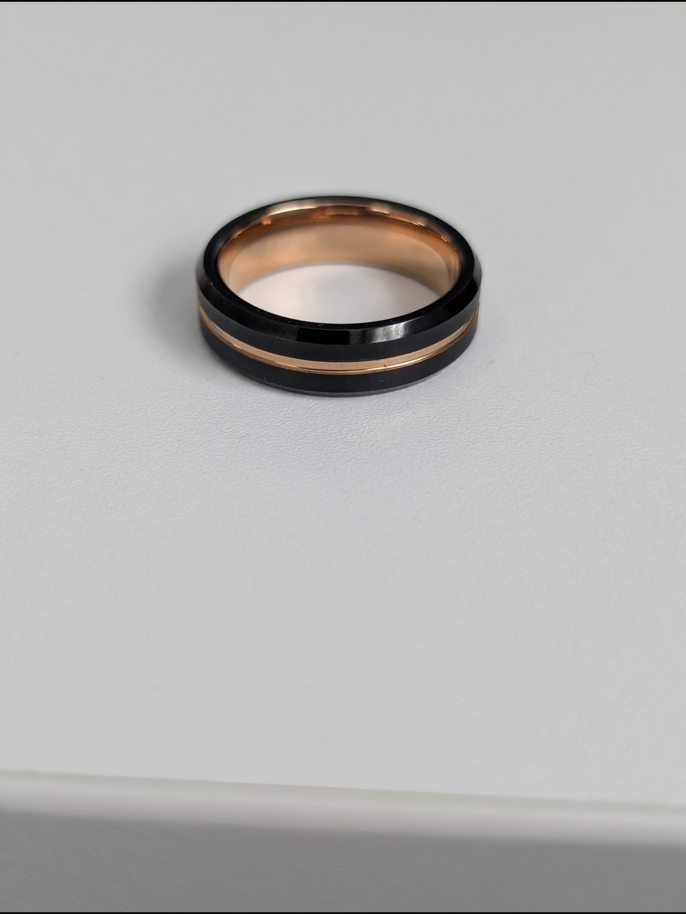 Tungsten Carbide Black and Rose Gold Men's Band Ring
